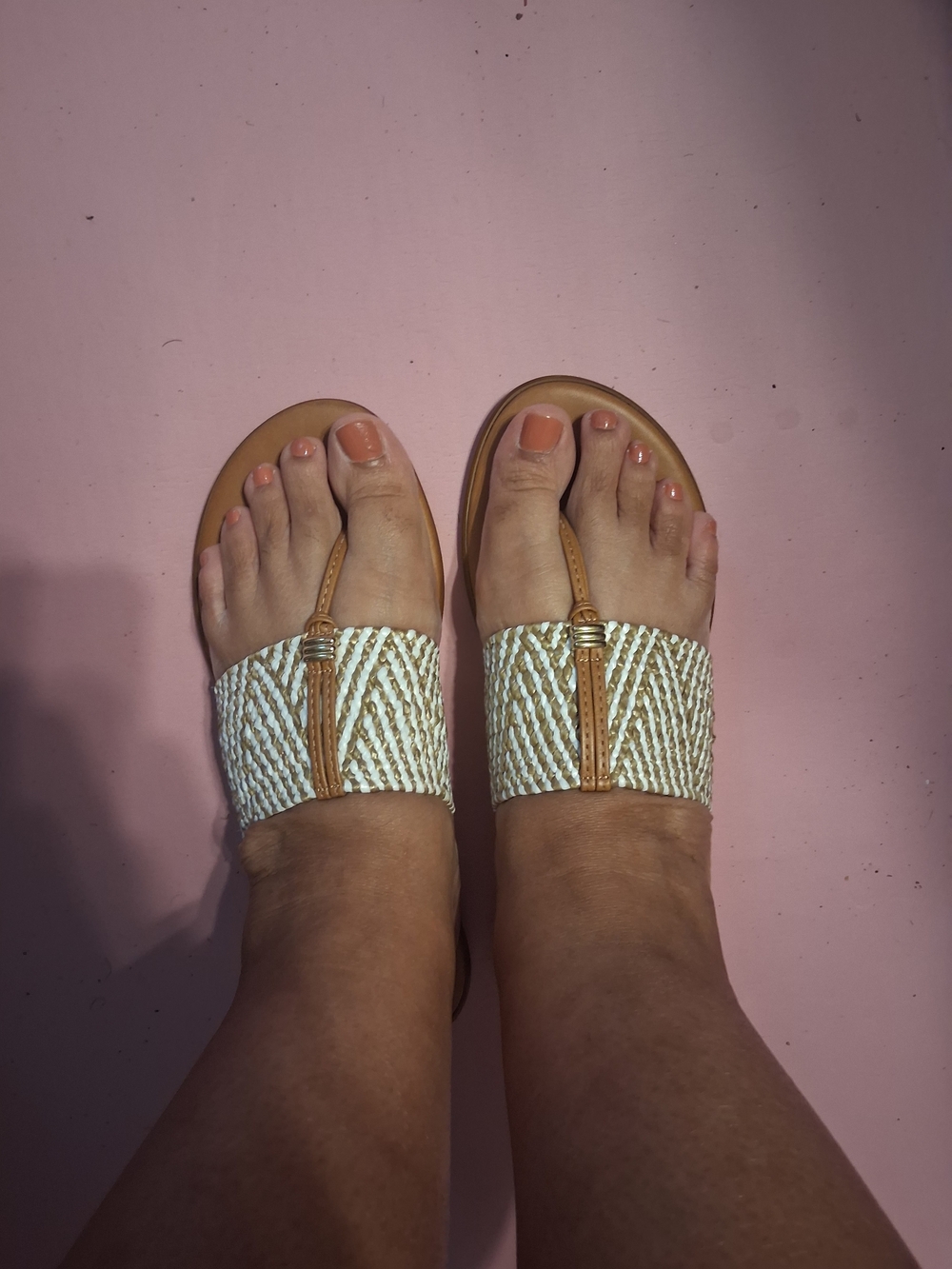 Woven White and Tan Women’s Slide Sandals